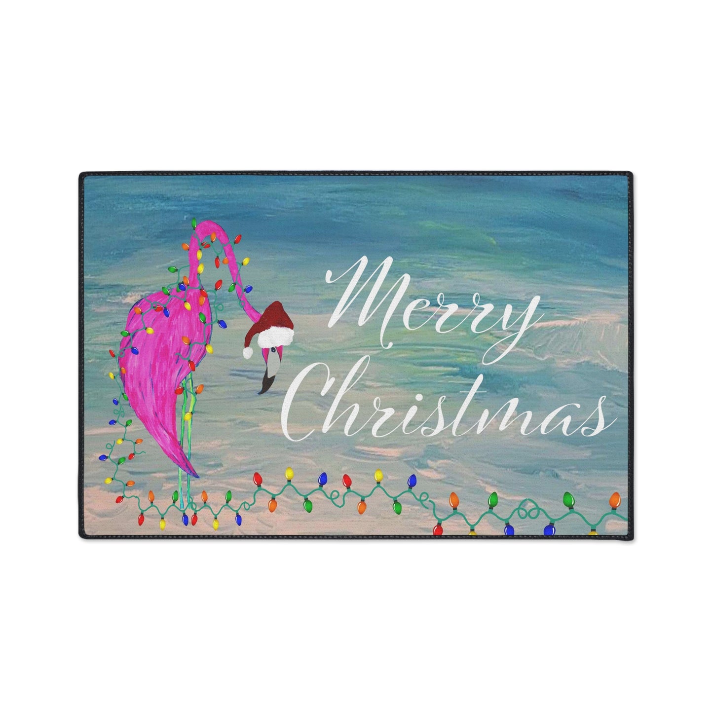 Merry Christmas Flamingo Floor Mat – Heavy Duty Holiday Design