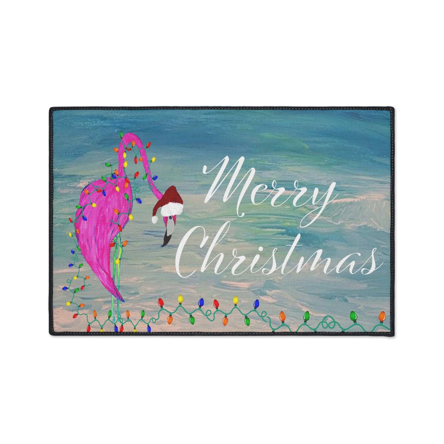 Merry Christmas Flamingo Floor Mat – Heavy Duty Holiday Design