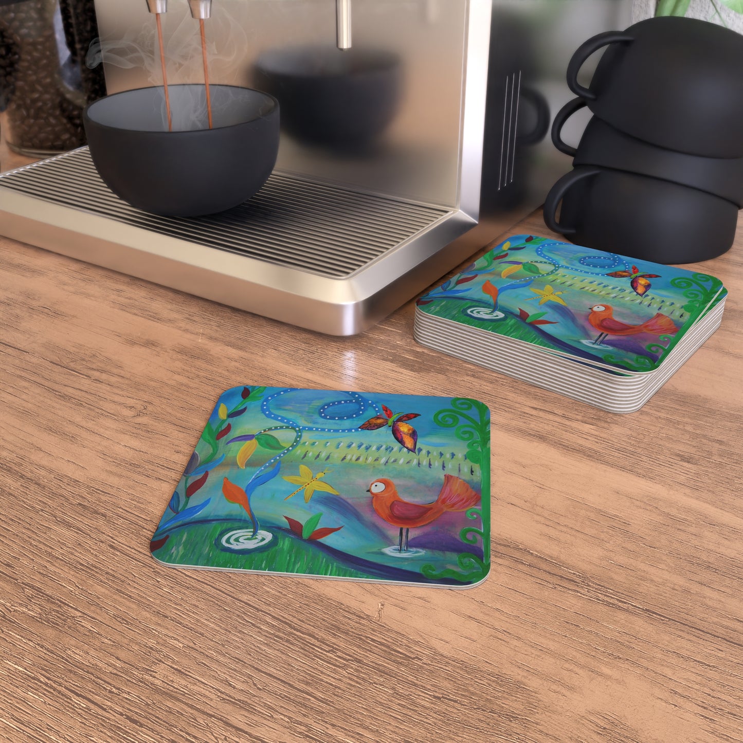 Bird Bath Garden Artistic Coasters - Nature-Inspired Drink Coasters for Home Decor, Housewarming Gift,Party Supplies, Eco-Friendly