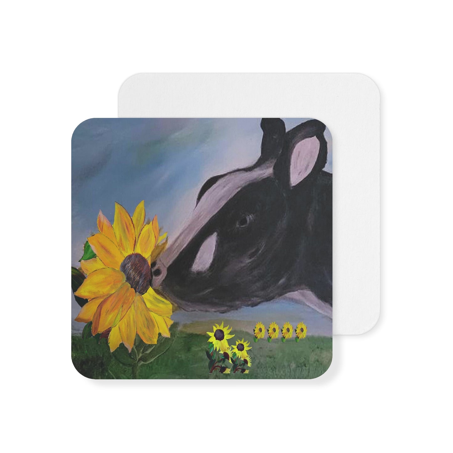 Farmhouse Coasters Set, Sunflower Cow Art Coasters, Rustic Kitchen Decor, Gift for Farmers, Barware Accessories, Floral Home Decor