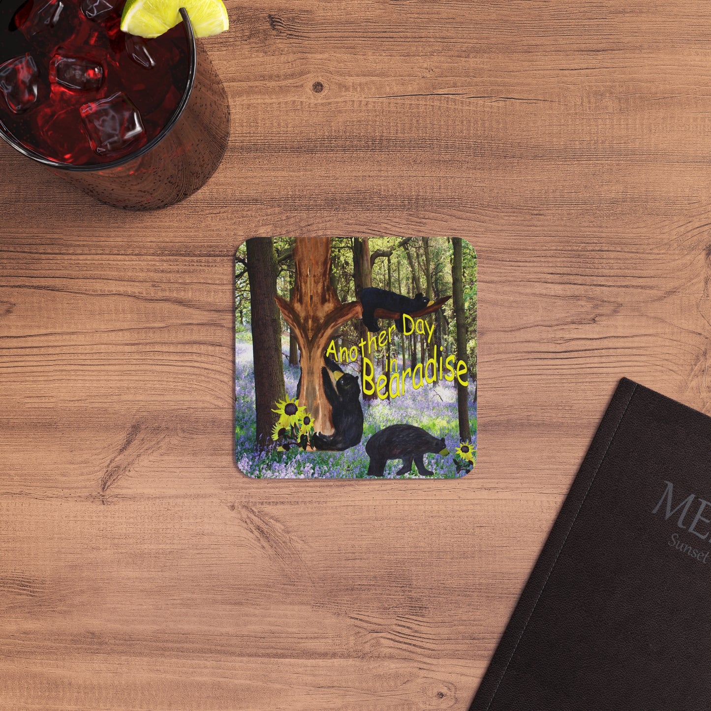 Bearadise Black Bear Nature-Inspired Coasters Set - Perfect for Home & Gifts, Wildlife Decor, Table Protection, Eco-Friendly, Party Favors