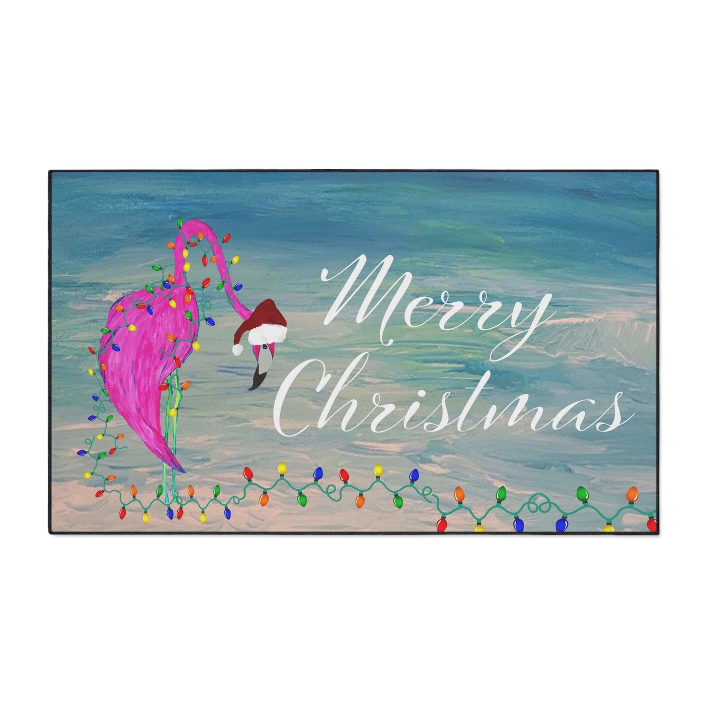 Merry Christmas Flamingo Floor Mat – Heavy Duty Holiday Design