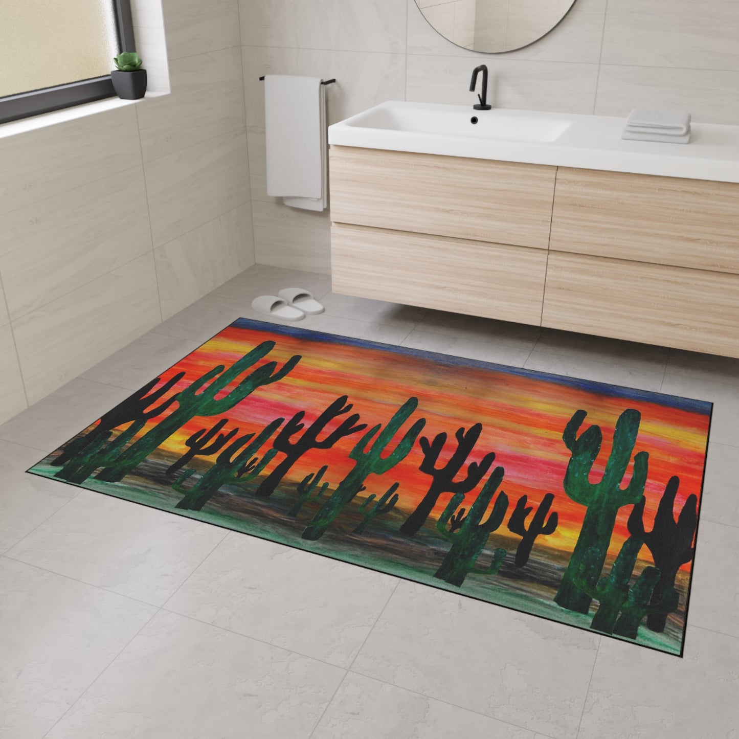 Cactus Sunset Heavy Duty Floor Mat - Rustic Home Decor, Indoor Rug, Kitchen Mat, Outdoor Entryway Mat, Southwest Style