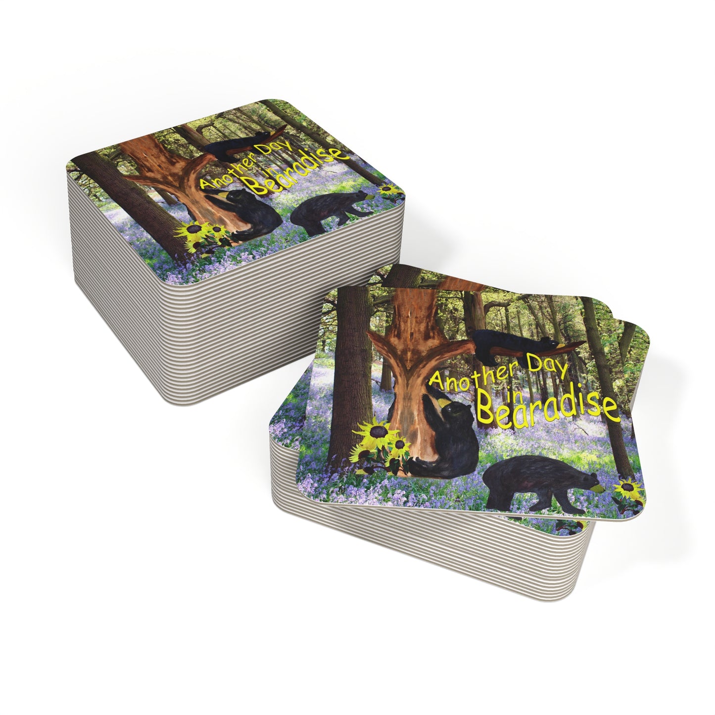 Bearadise Black Bear Nature-Inspired Coasters Set - Perfect for Home & Gifts, Wildlife Decor, Table Protection, Eco-Friendly, Party Favors