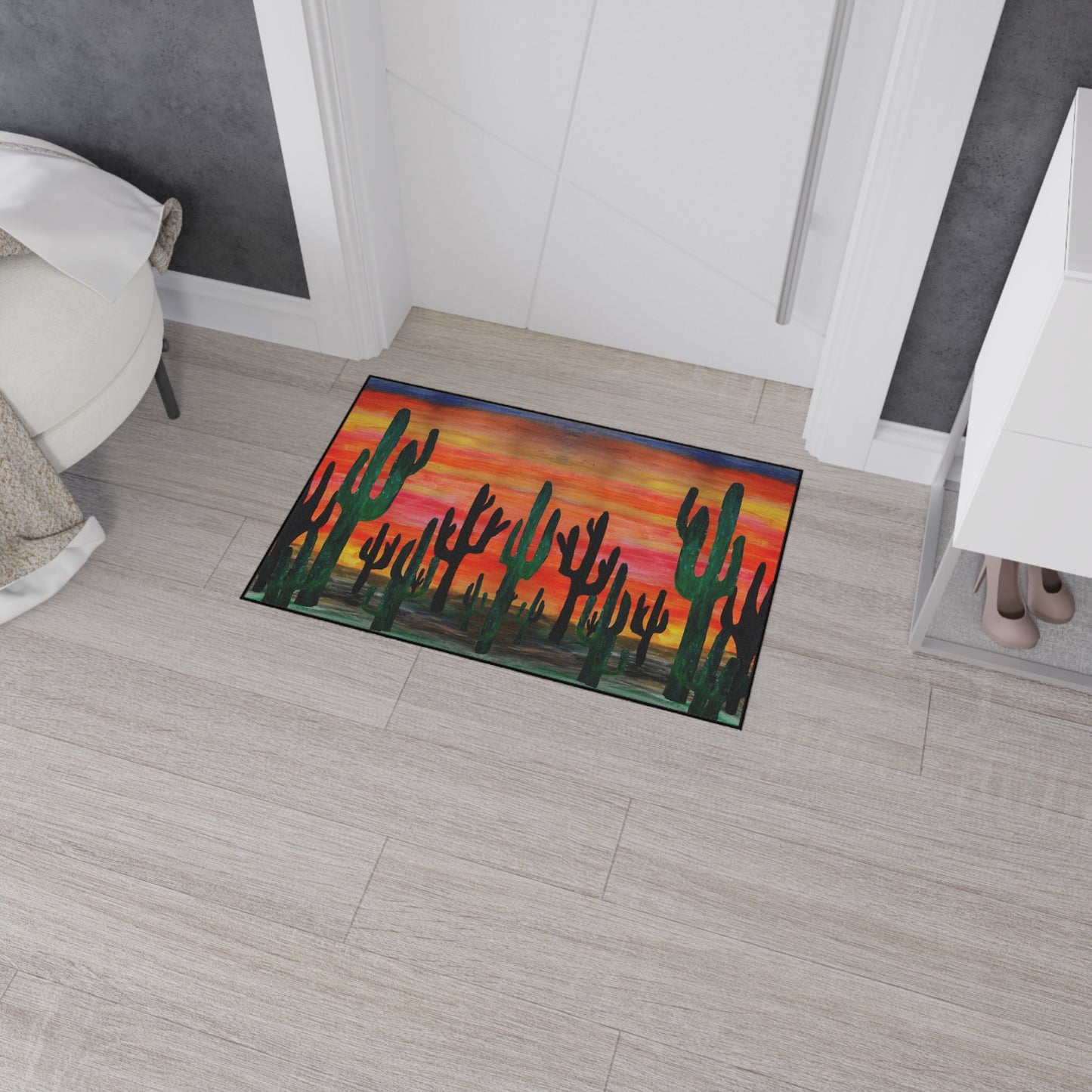Cactus Sunset Heavy Duty Floor Mat - Rustic Home Decor, Indoor Rug, Kitchen Mat, Outdoor Entryway Mat, Southwest Style