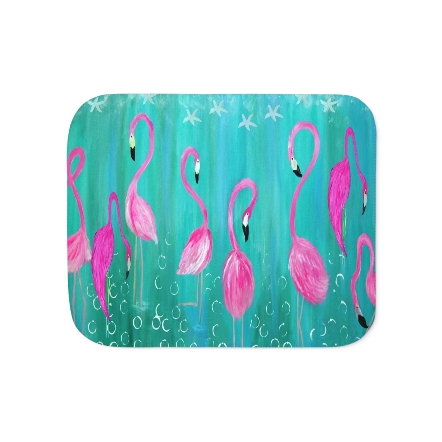 Flamingos wildbird tropicalSherpa Blanket, Coastal pink flamingos on aqua Design