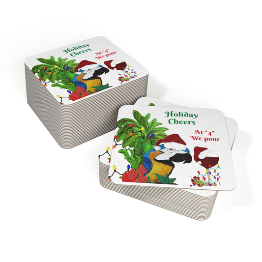 Holiday wine fextive Christmas Coasters Set Parrot Head wine Party Bar Hardboard (50 or 100 pcs) Size 4 x 4 inches.