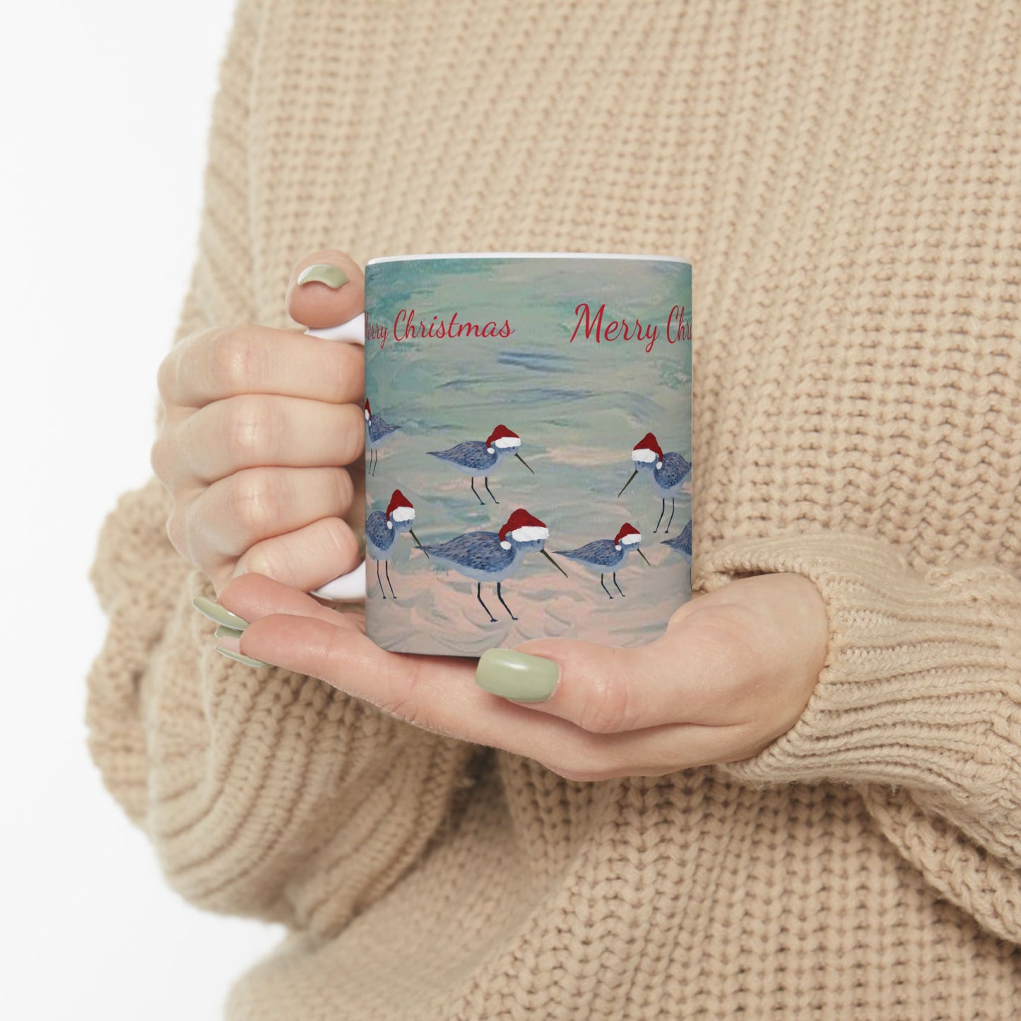 Sandpipers Christmas on clearwater beach  Ceramic Mug (11oz, 15oz) - Coastal Holiday Coffee Cup - Great Christmas Gift