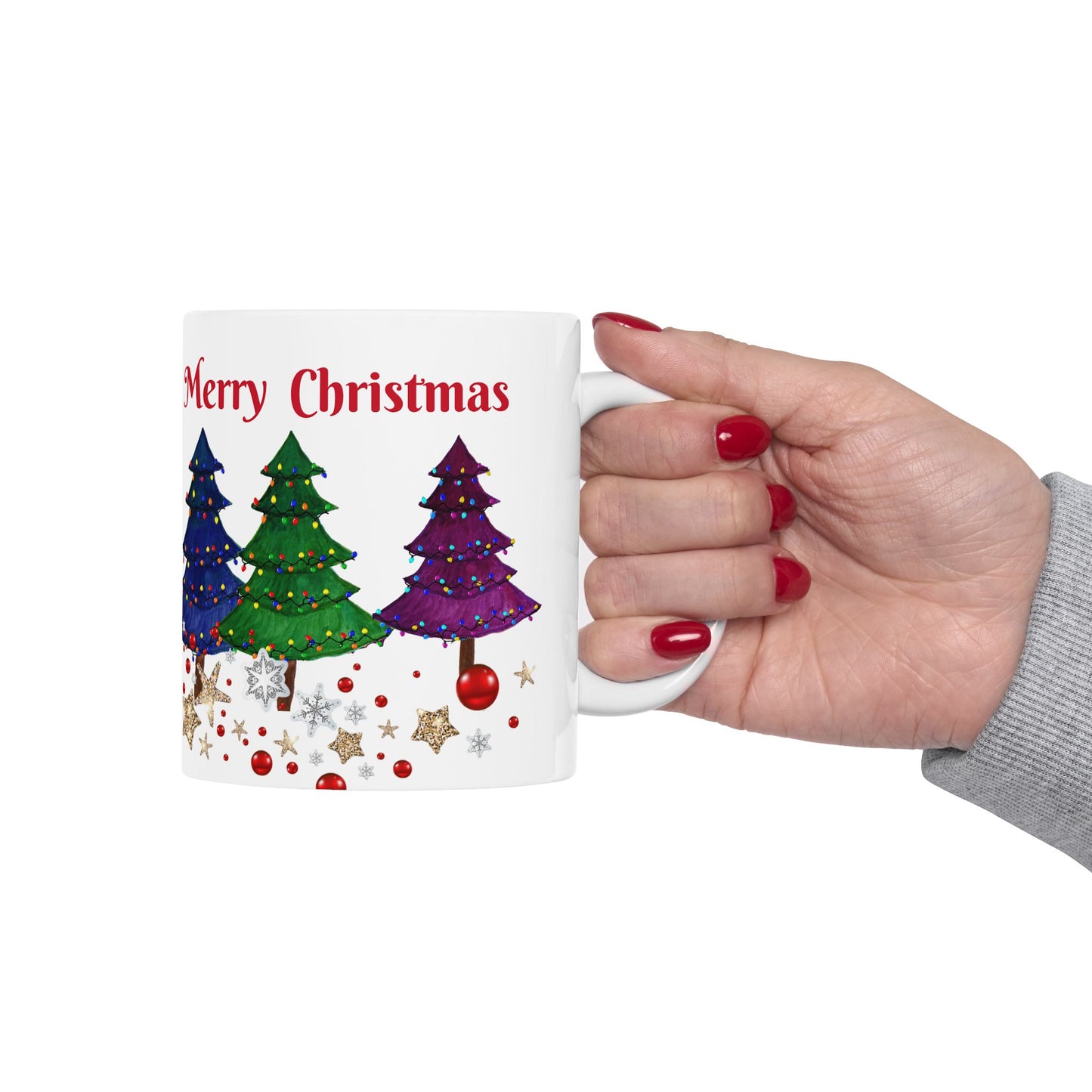 Festive Holiday Christmas trees Ceramic Mug (11oz, 15oz) - Holiday Coffee Cup - Great Christmas Gift