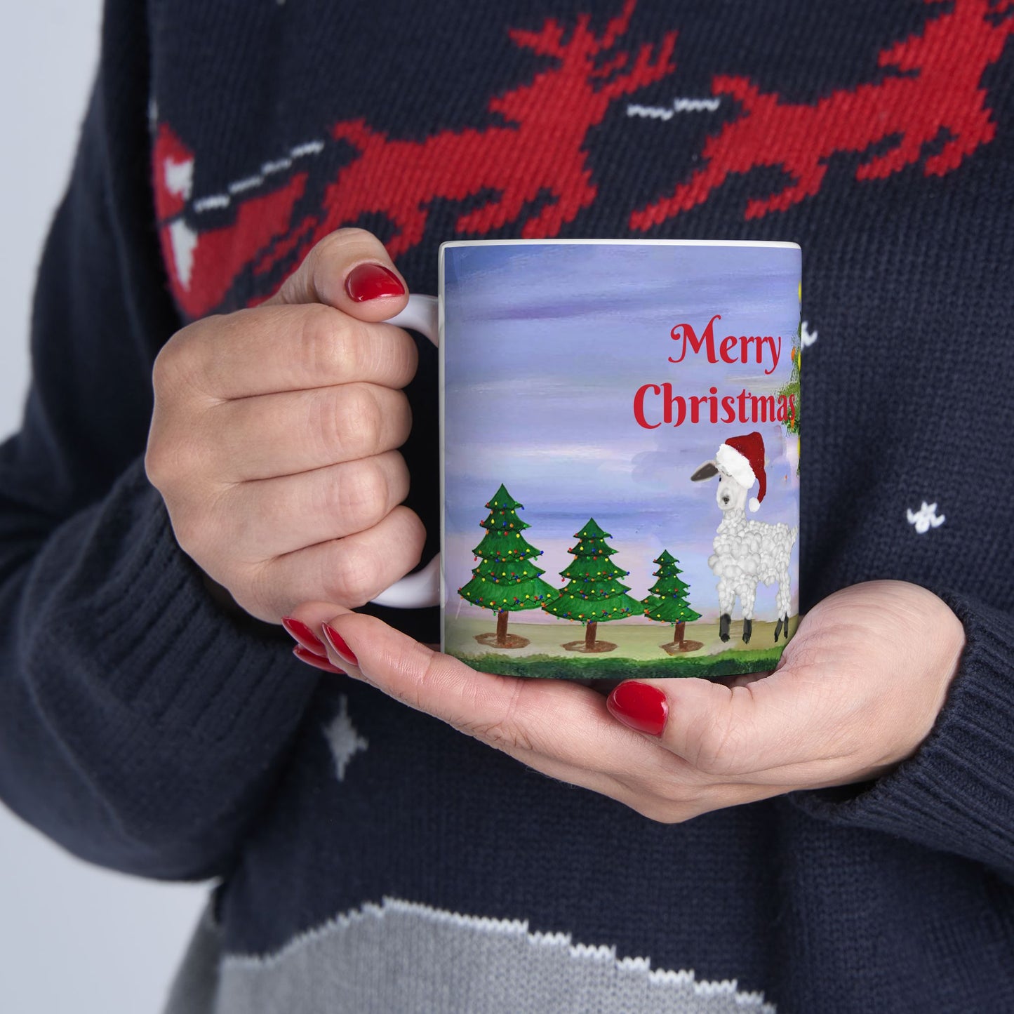 Sheep Country home Holiday Christmas Ceramic Mug (11oz, 15oz) - Holiday Coffee Cup - Great Christmas Gift. Farm house gift.