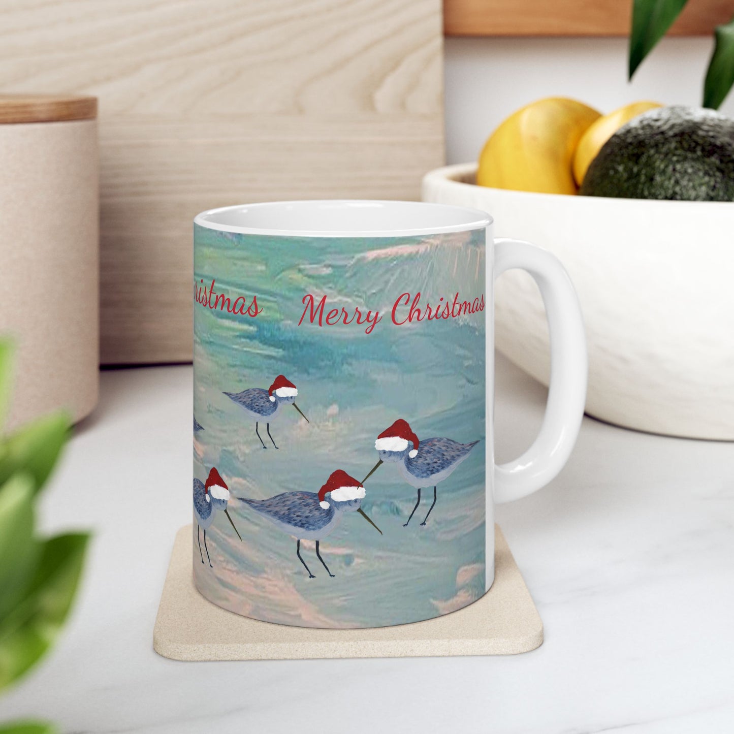 Sandpipers Christmas on clearwater beach  Ceramic Mug (11oz, 15oz) - Coastal Holiday Coffee Cup - Great Christmas Gift