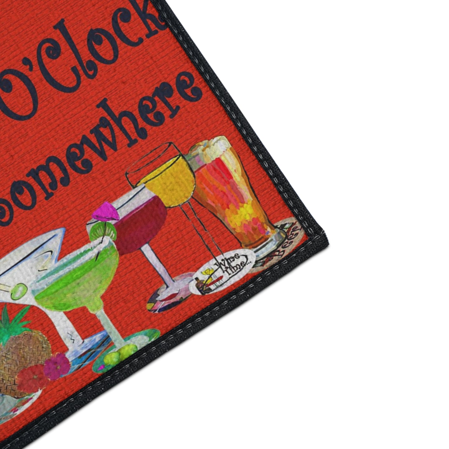 Parrot Head Tiki Beach Bar Tropical Drinks "Its' 5 O'clock somewhere" Theme Coastal Door Mat with Non-Skid Backing, 5 Sizes Available