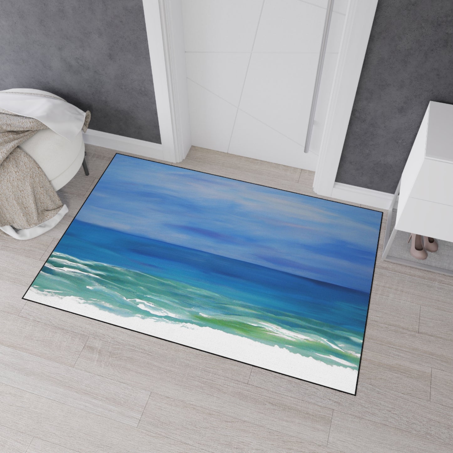 Beautiful blue beach Coastal Theme with Non-Skid Backing, 5 Sizes Available.