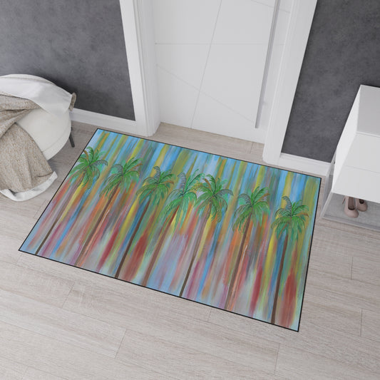 Palm trees forest tropical theme coastal door floormat for indoor or outdoor with Non-Skid Backing, 5 Sizes Available