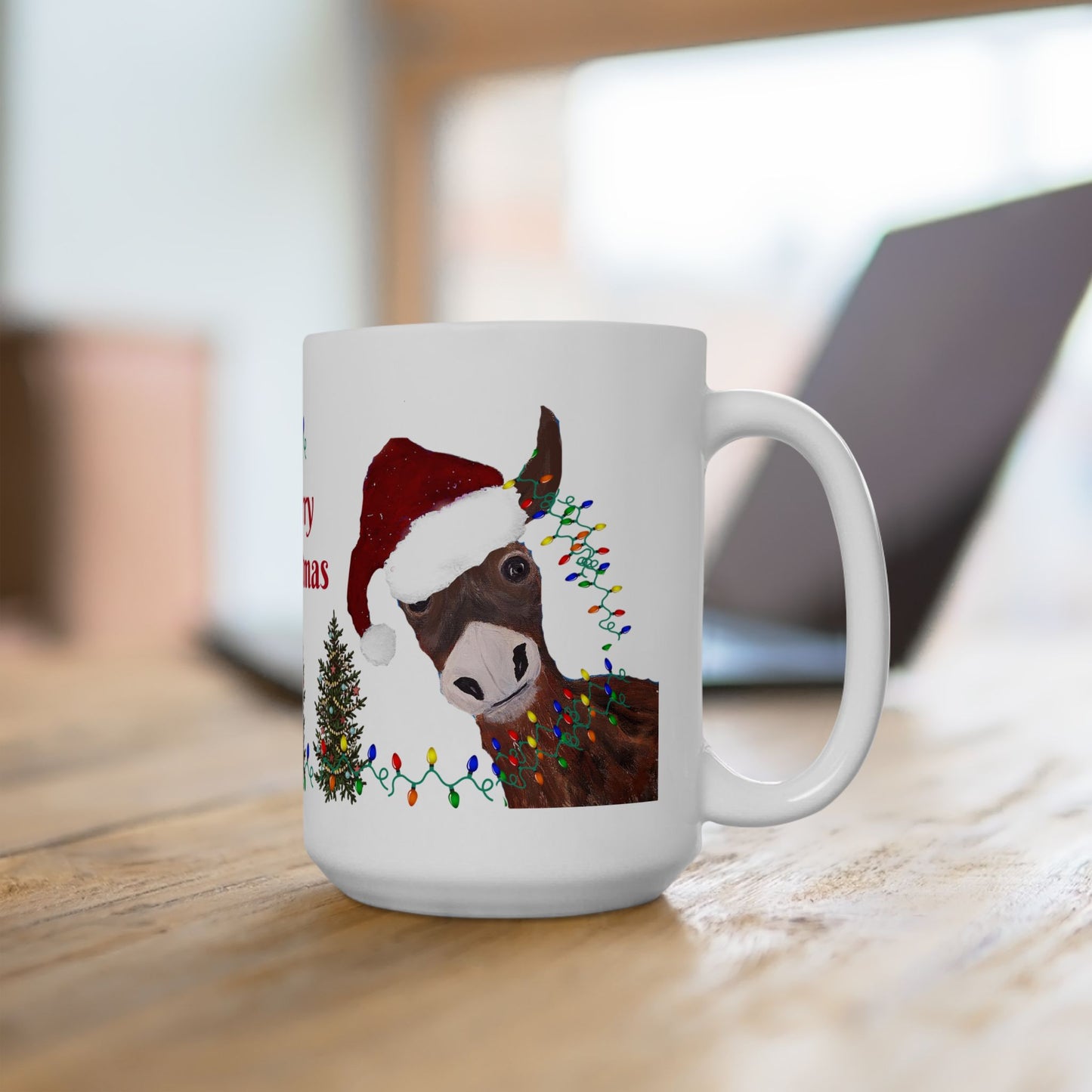 Donkey Country home Holiday Christmas Ceramic Mug (11oz, 15oz) - Holiday Coffee Cup - Great Christmas Gift. Farm house gift.