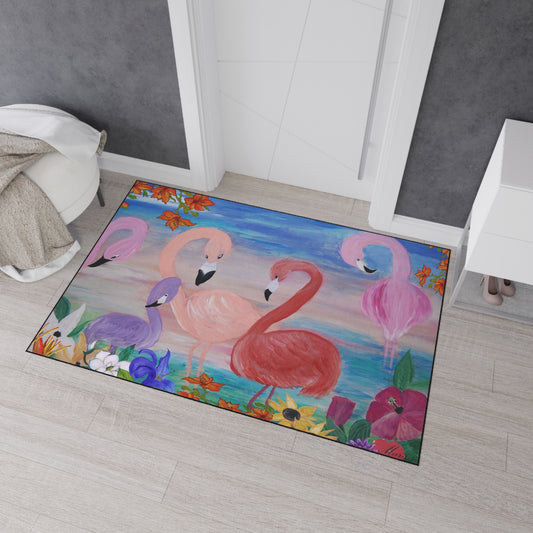 Copy of Floor Mat - Flamingo Garden Coastal Beach Tropical Home Rug with Non-Skid Backing