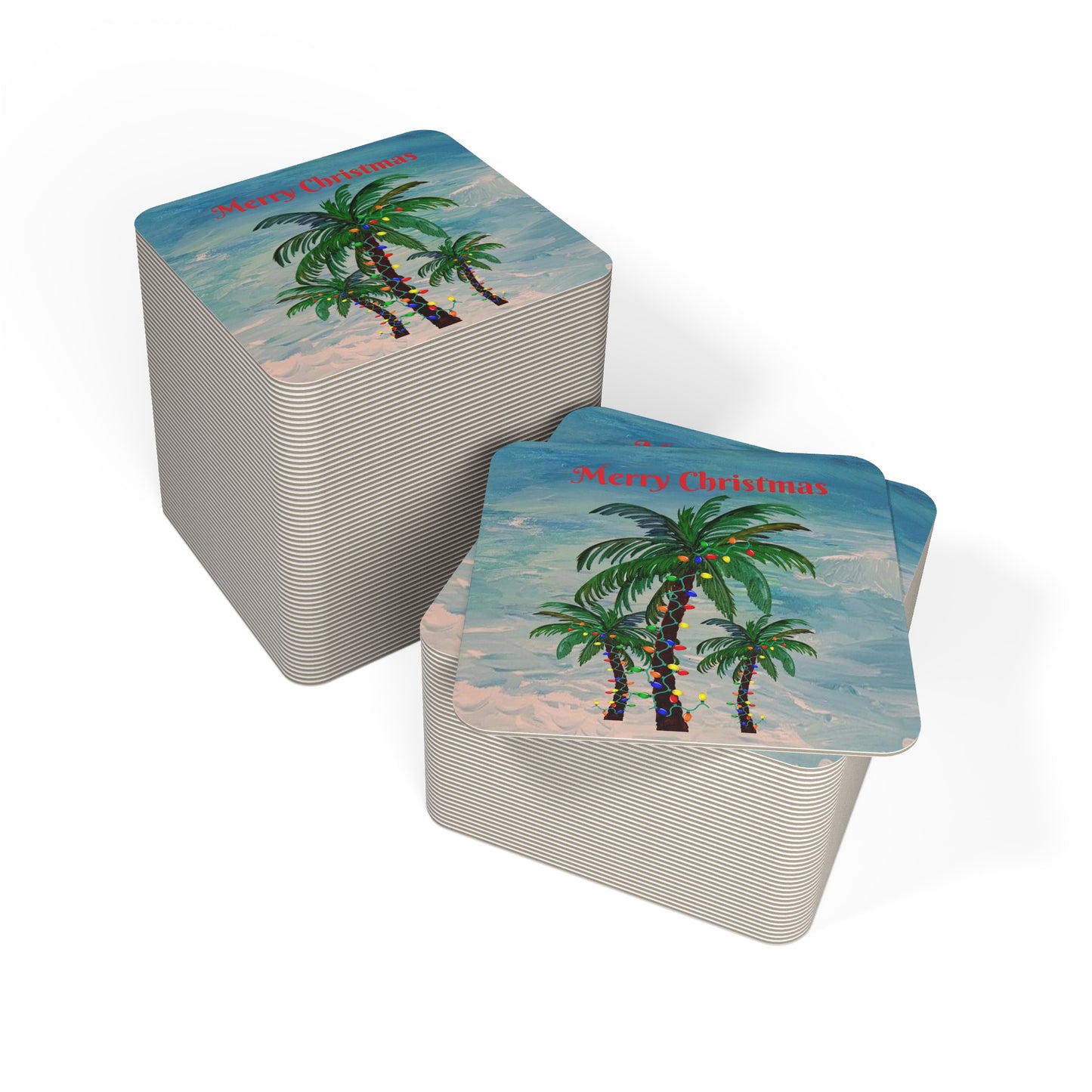 Palm trees Christmas tropical Holiday party Coasters Set Hardboard (50 or 100 pcs) Size 4 x 4 inches.