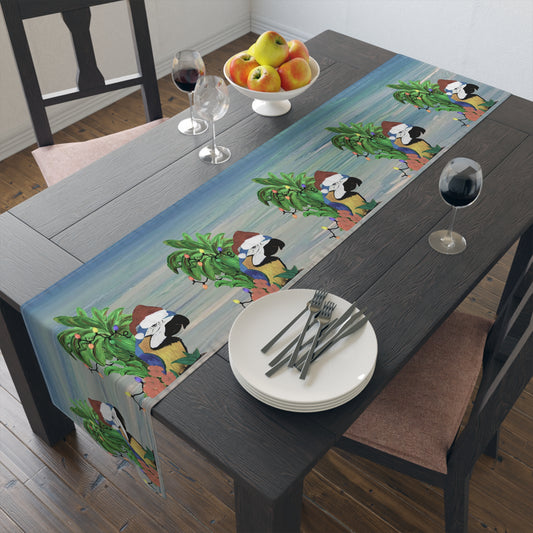 Christmas parrot head tropical Holiday barware Table Runner  with my art. Available in 2 sizes