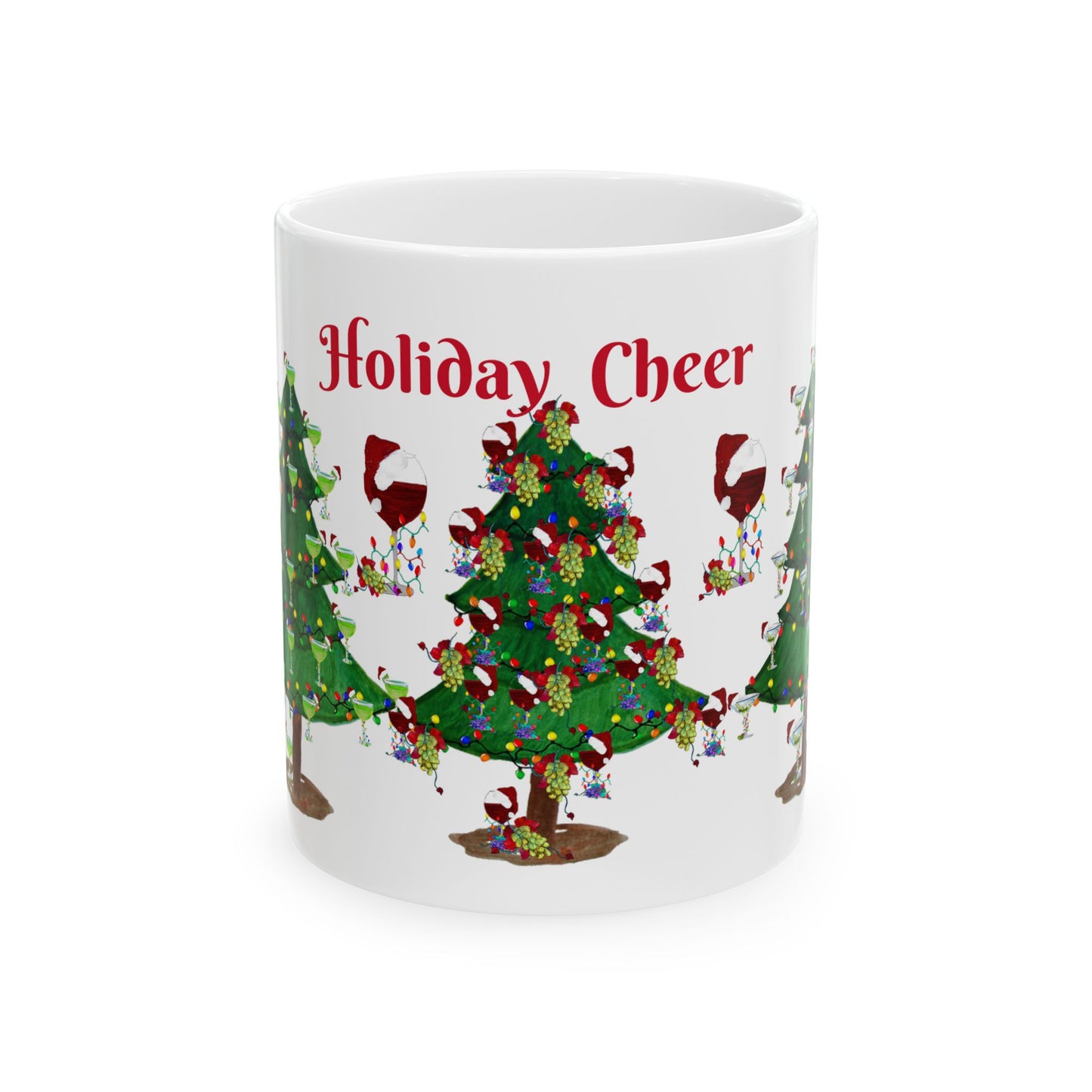 Festive Holiday cocktails of wine, martinis and margaritas decorated on Christmas trees cocktails Ceramic Mug (11oz, 15oz) - Holiday Coffee Cup - Great Christmas Gift