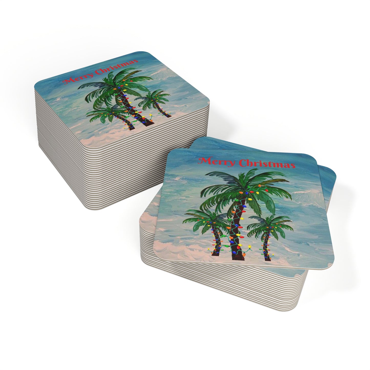 Palm trees Christmas tropical Holiday party Coasters Set Hardboard (50 or 100 pcs) Size 4 x 4 inches.