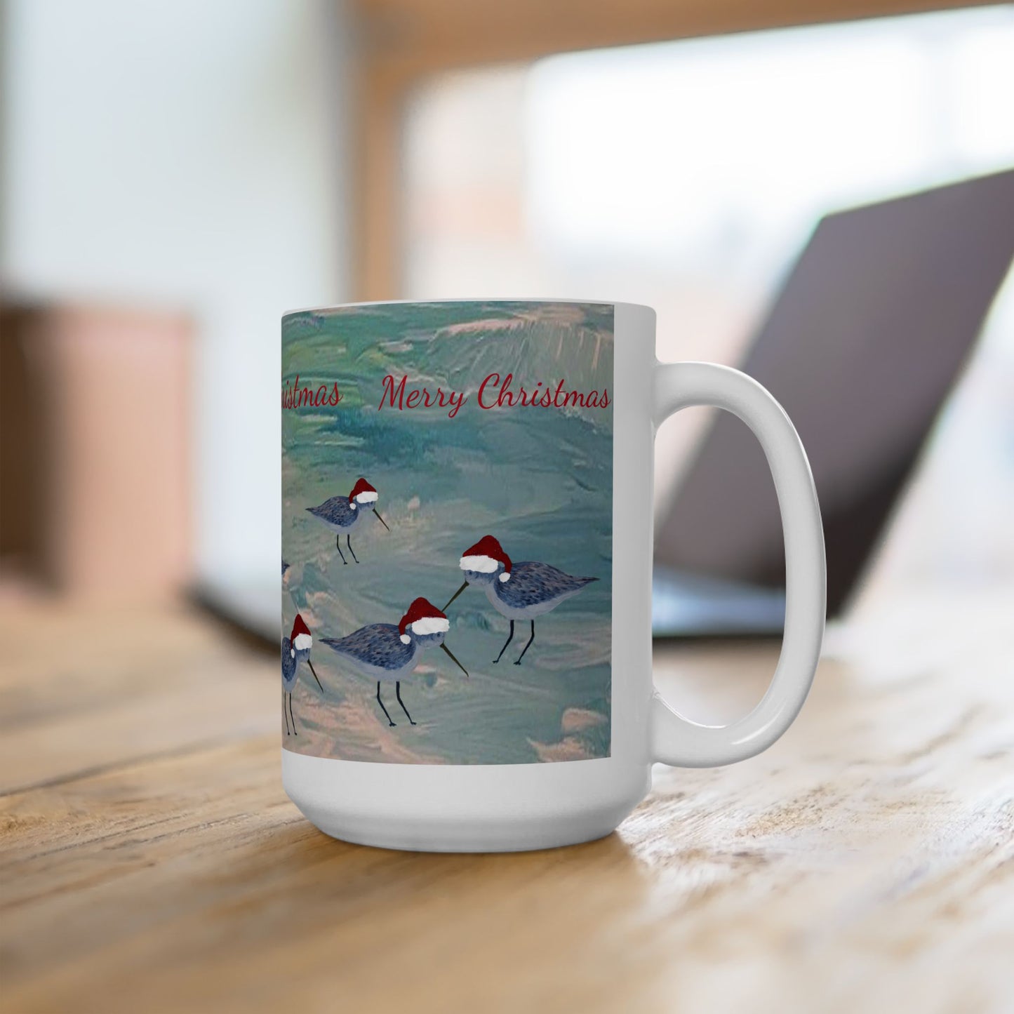 Sandpipers Christmas on clearwater beach  Ceramic Mug (11oz, 15oz) - Coastal Holiday Coffee Cup - Great Christmas Gift