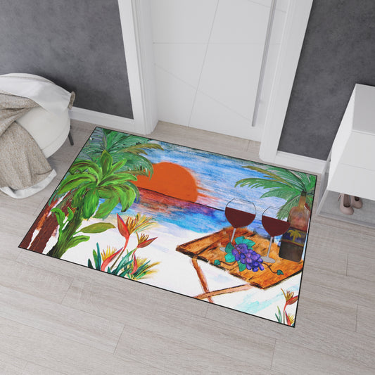 Sunset beach wine themed door mat rug with non-skid backing Doormat Rug