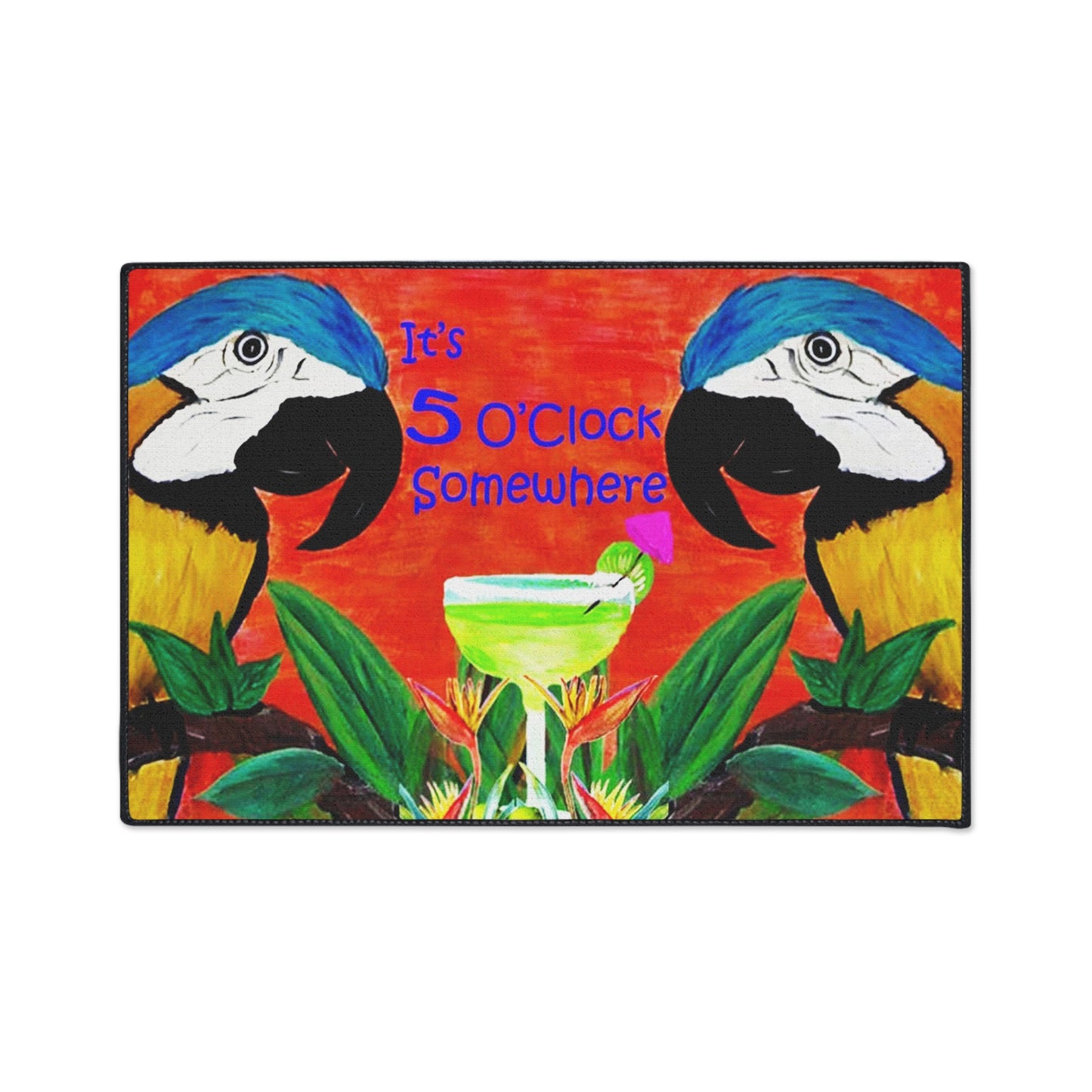 Floor Mat - Parrot Head Tiki Beach Bar Margarita Tropical Theme Coastal Door Mat with Non-Skid Backing, 5 Sizes Available