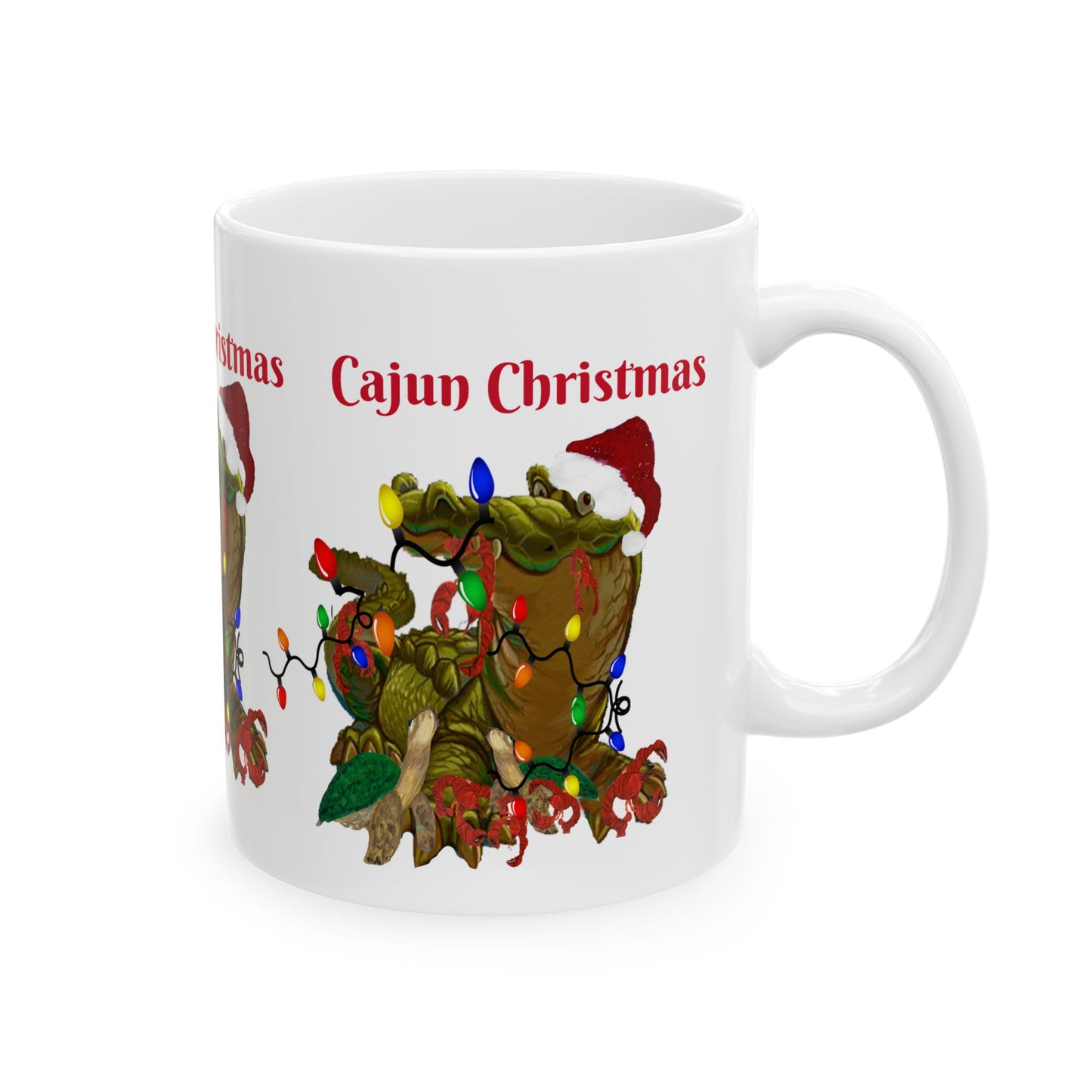 Cajun Christmas on the bayou Santa alligator Ceramic Mug (11oz, 15oz) - Coastal Holiday Coffee Cup - Great Christmas Gift