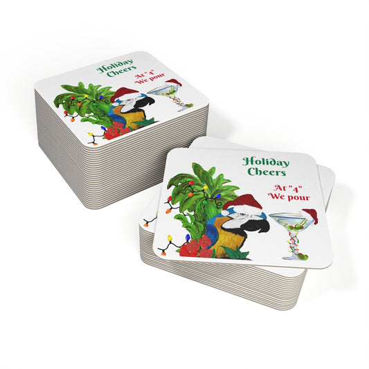 Martini Christmas Coasters Set Parrot Head Holiday Martini Party Bar Hardboard (50 or 100 pcs) Size 4 x 4 inches.