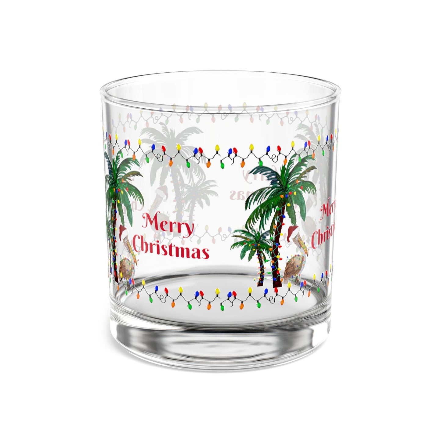 Pelican Christmas and palm trees tropical Holiday party Rocks Glass, 10oz