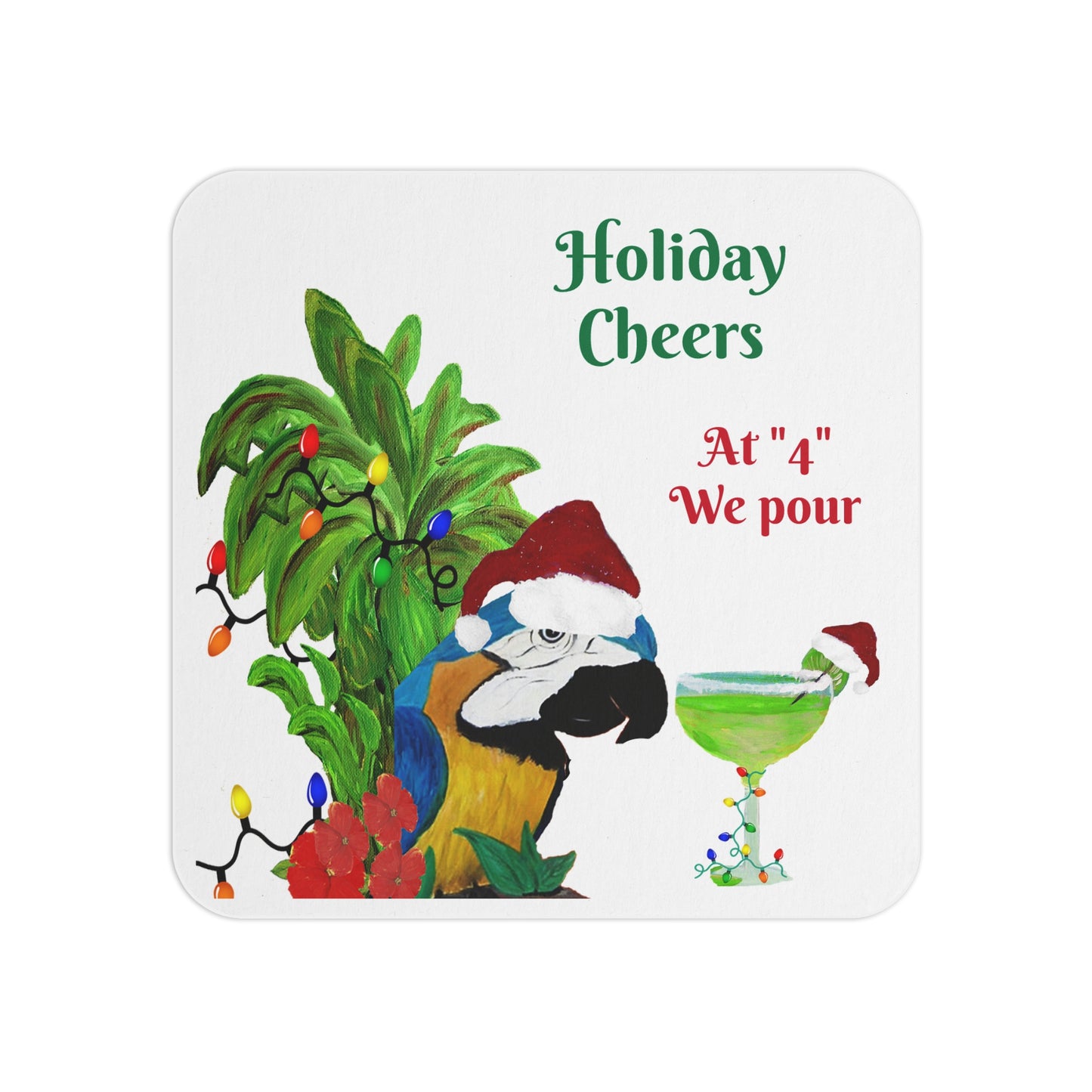 Coasters Set Christmas Parrot Head Holiday Margarita Party Bar Hardboard (50 or 100 pcs) Size 4&quot; square