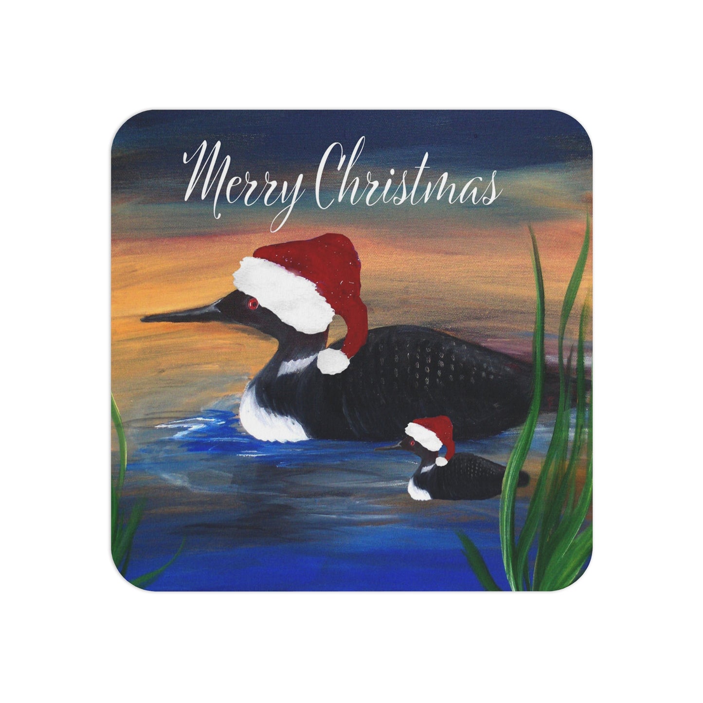 Loon Christmas lake house Holiday party Coasters Set Hardboard (50 or 100 pcs) Size 4 x 4 inches.