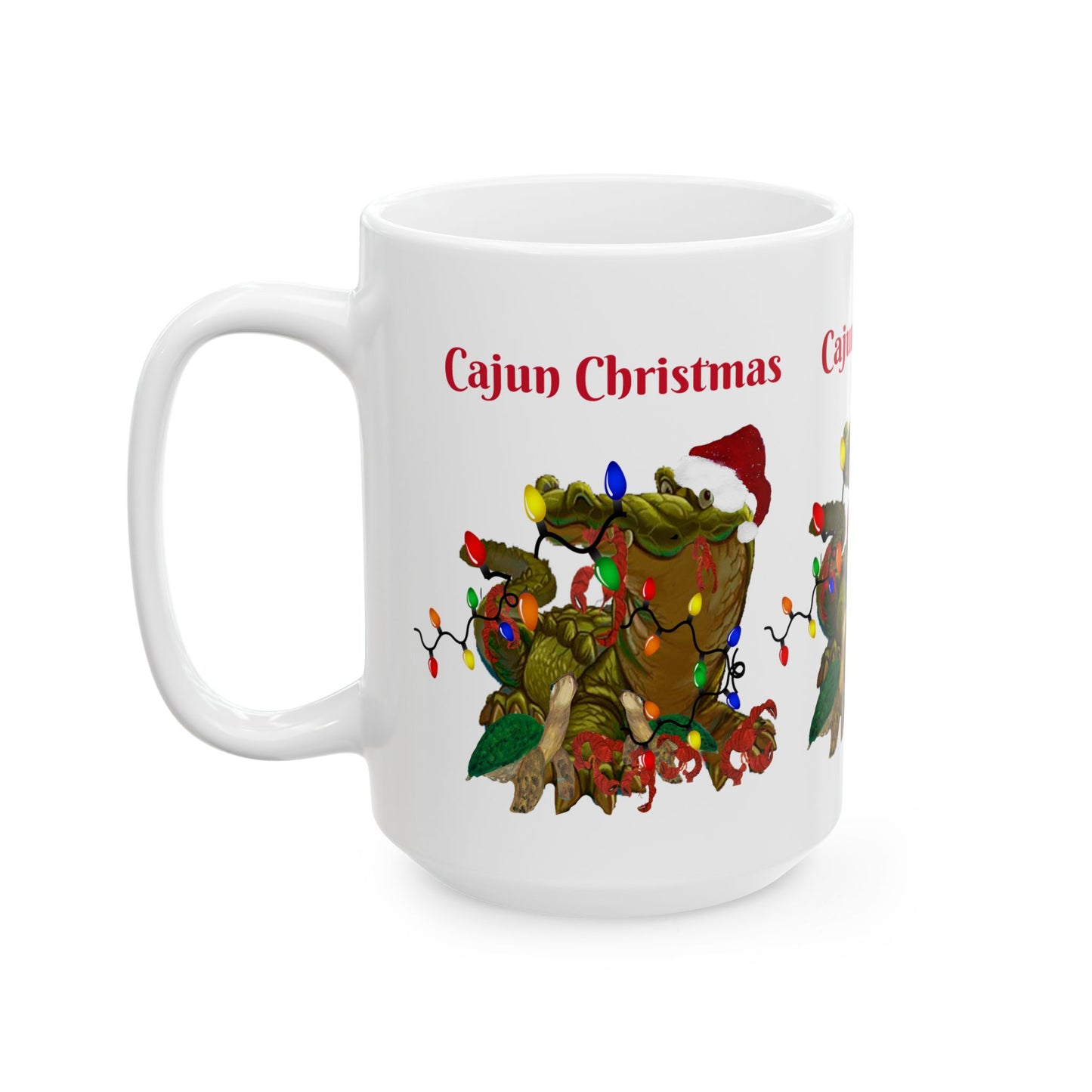 Cajun Christmas on the bayou Santa alligator Ceramic Mug (11oz, 15oz) - Coastal Holiday Coffee Cup - Great Christmas Gift