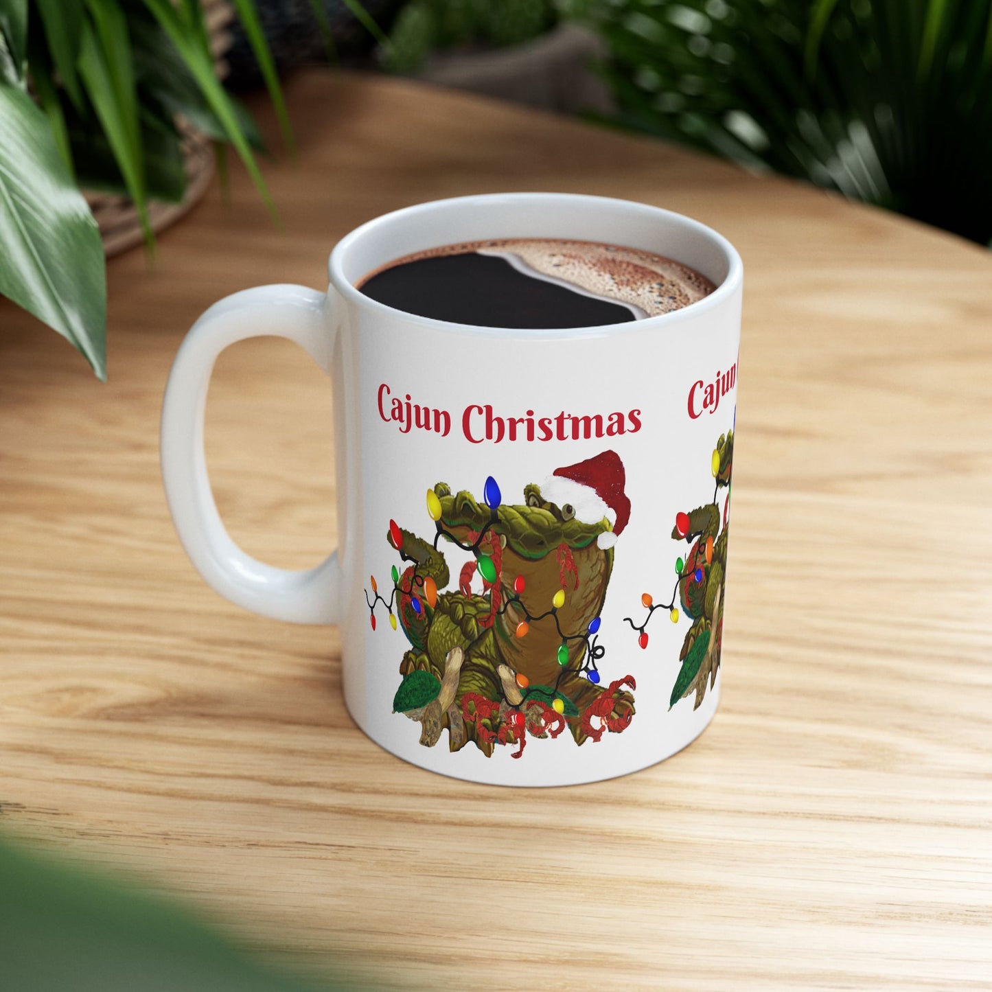 Cajun Christmas on the bayou Santa alligator Ceramic Mug (11oz, 15oz) - Coastal Holiday Coffee Cup - Great Christmas Gift