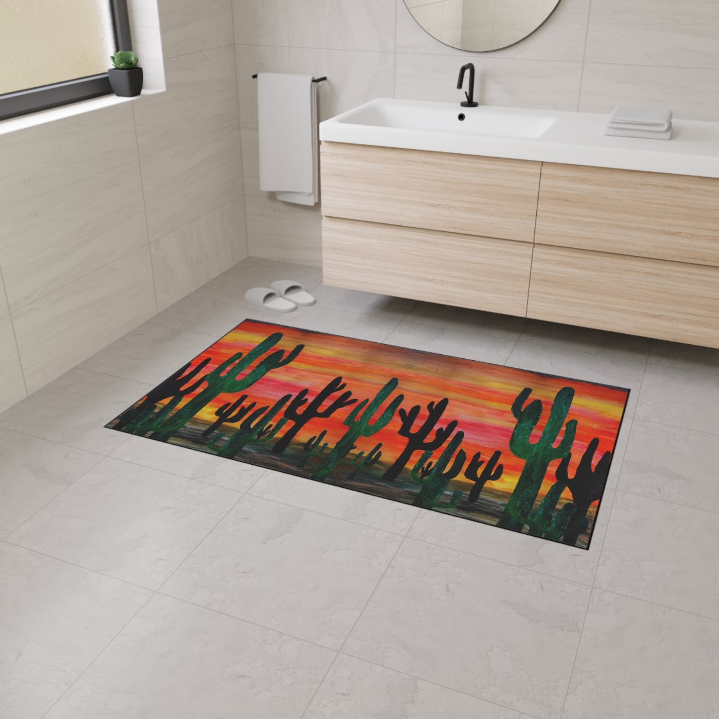 Cactus Sunset Heavy Duty Floor Mat - Rustic Home Decor, Indoor Rug, Kitchen Mat, Outdoor Entryway Mat, Southwest Style