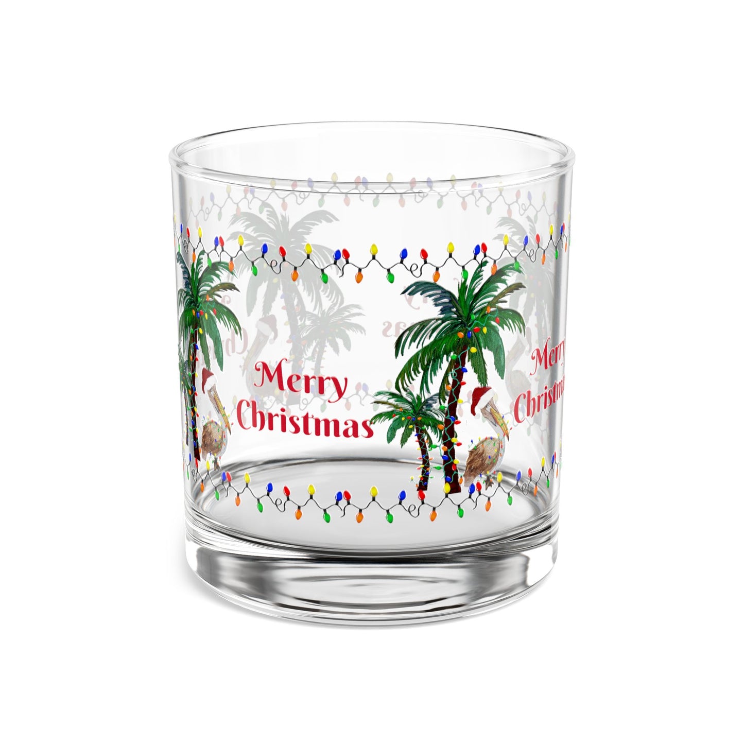 Pelican Christmas and palm trees tropical Holiday party Rocks Glass, 10oz