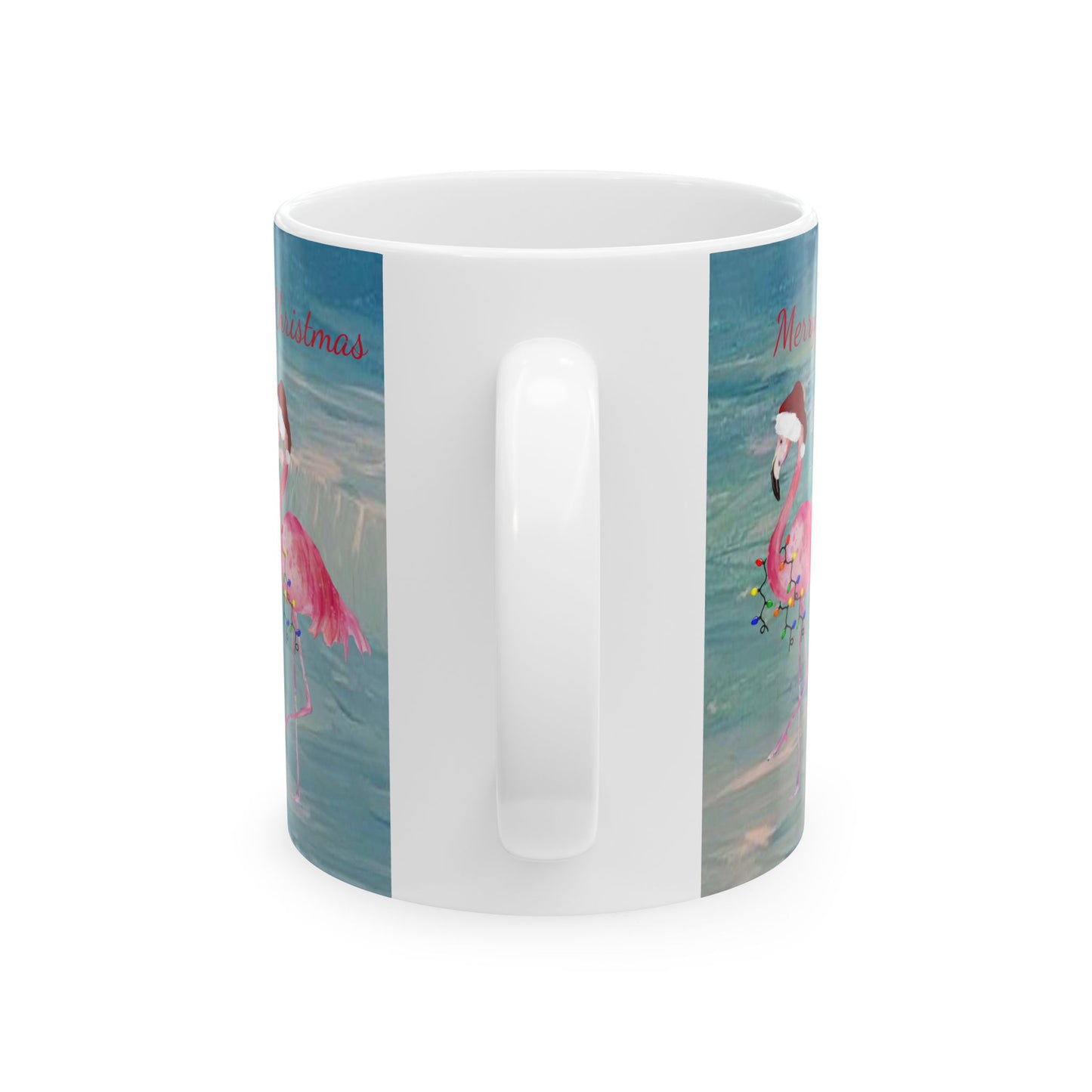 Flamingo Christmas on clearwater beach  Ceramic Mug (11oz, 15oz) - Coastal Holiday Coffee Cup - Great Christmas Gift