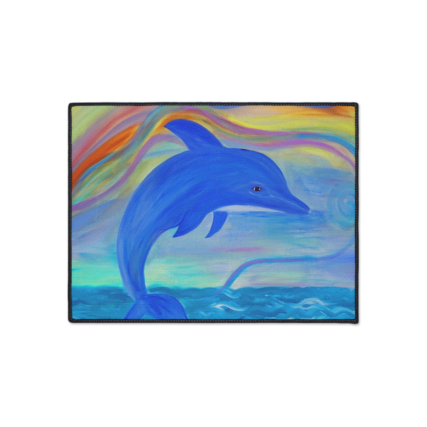 Floor Mat - Blue Dolphin Sealife Beach Coastal Theme with Non-Skid Backing