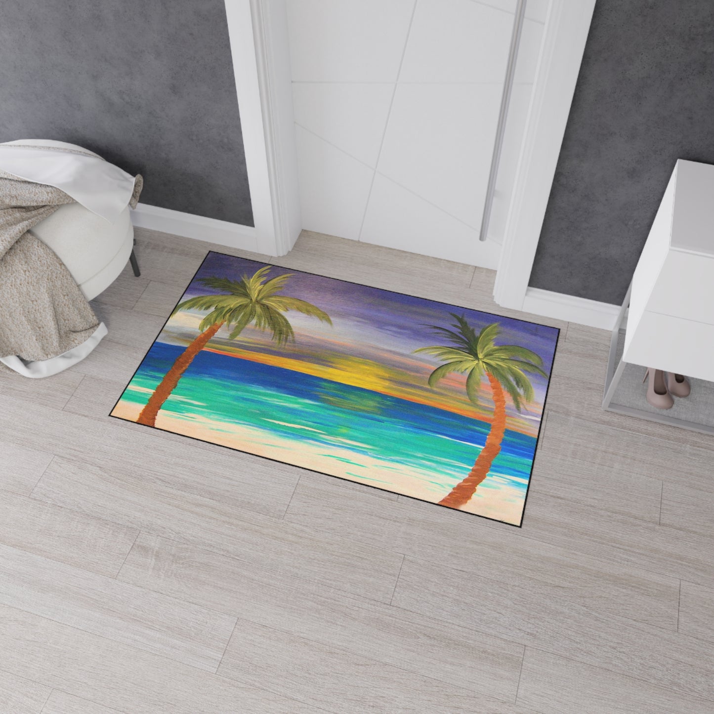 Sunset palm beach tropical home theme coastal door floormat for indoor or outdoor with Non-Skid Backing, 5 Sizes Available