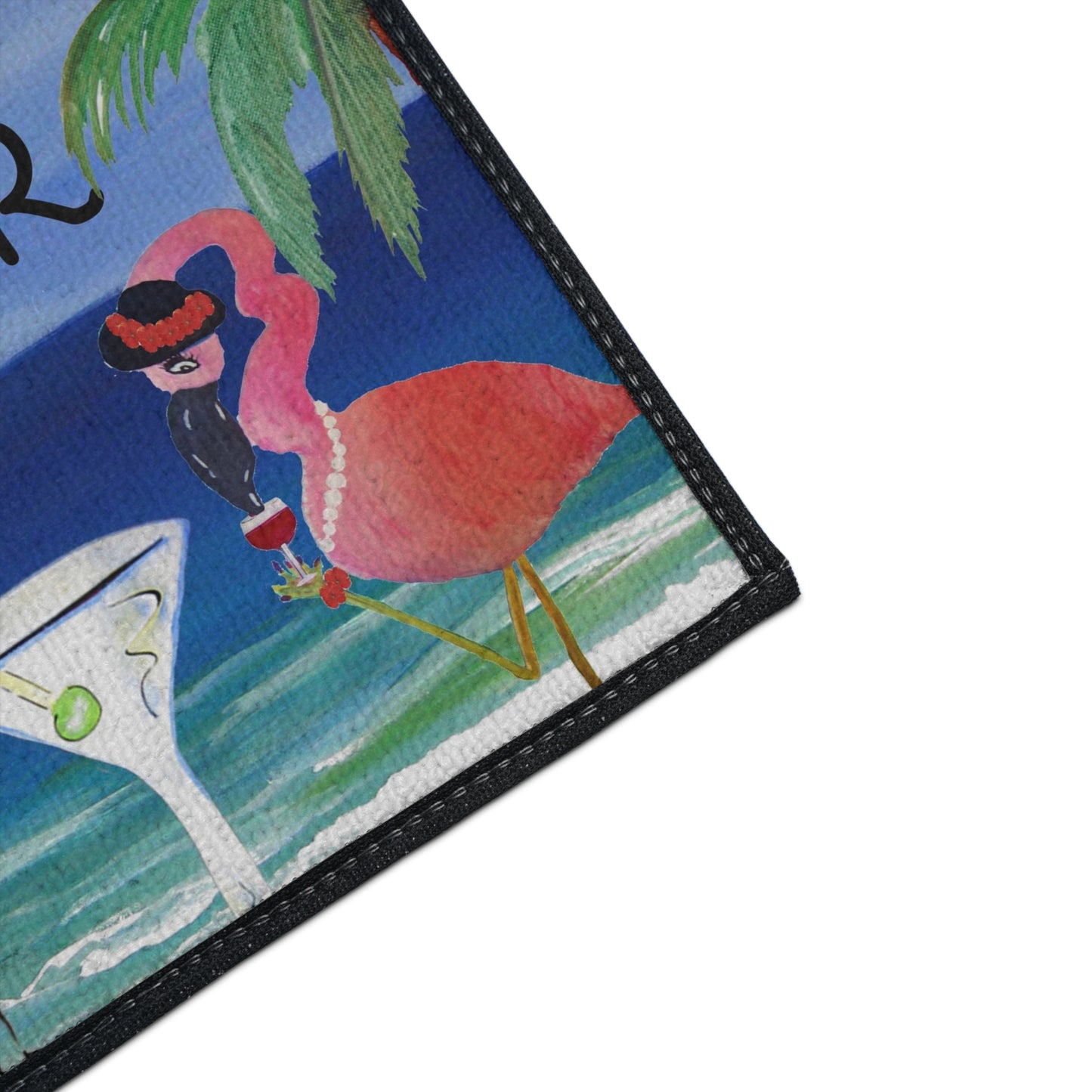 Floor Mat - Flamingo Bar At Four We Pour Funny Tropical Theme Coastal Door Mat, 5 Sizes Available