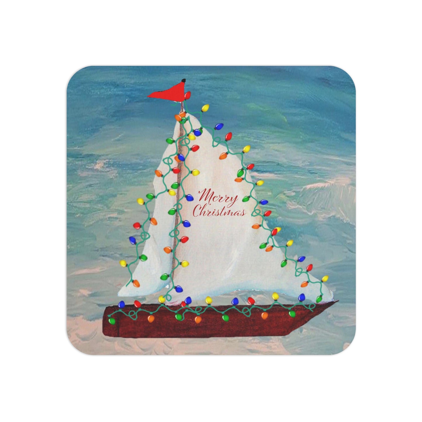 Christmas nautical boat parade with colorful Holiday lights party Coasters Set Hardboard (50 or 100 pcs) Size 4 x 4 inches.