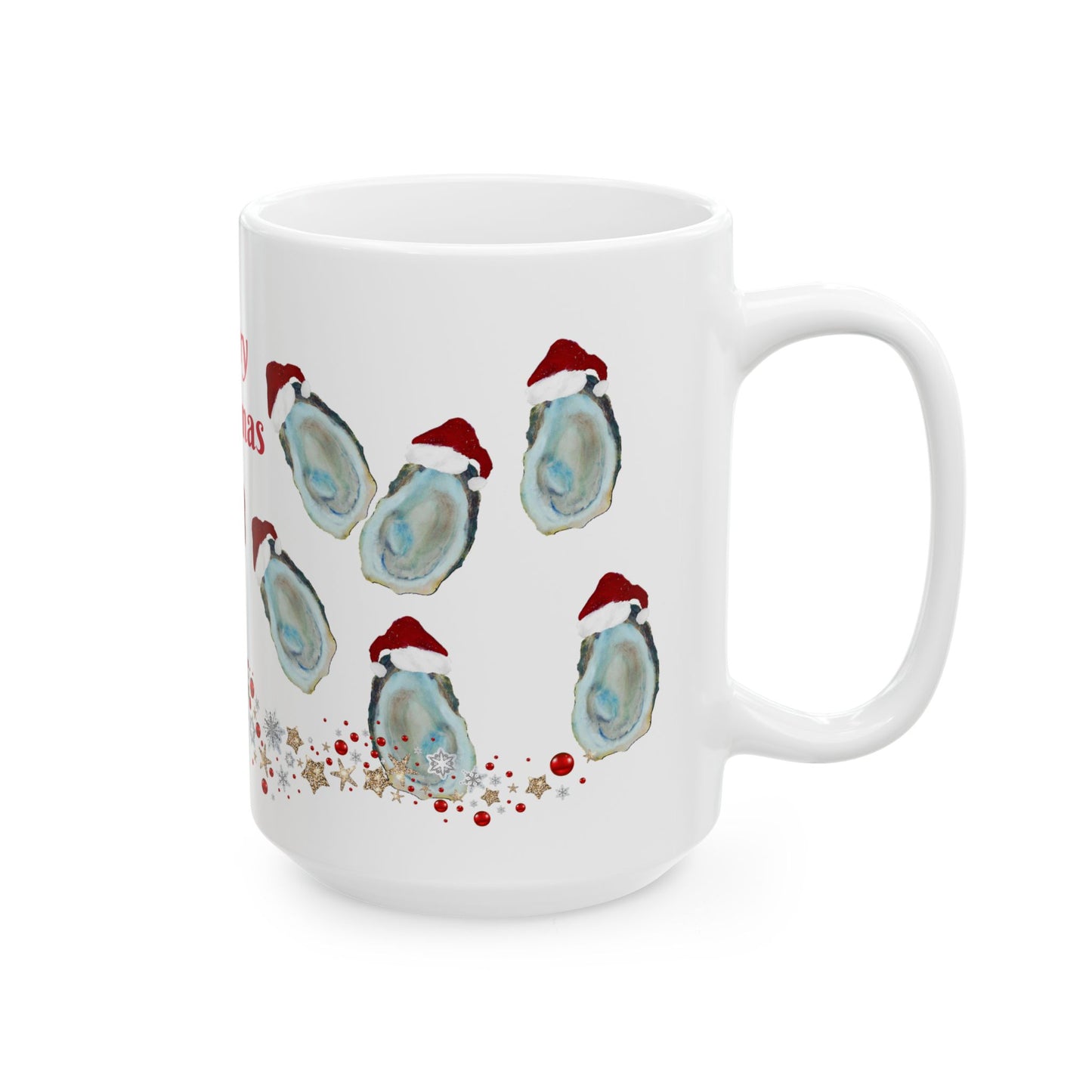 Coastal Christmas Santa oyster shells home seashells Christmas Ceramic Mug (11oz, 15oz) - Holiday Coffee Cup - Great Christmas Gift. Coastal kitchen mugs.