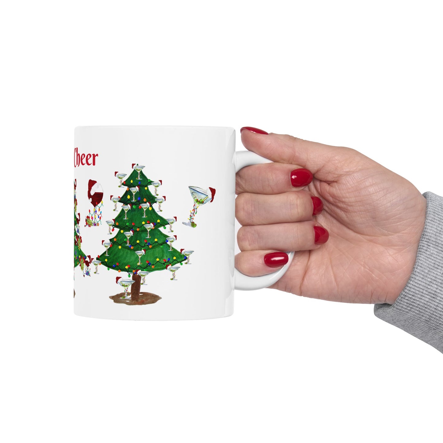 Festive Holiday cocktails of wine, martinis and margaritas decorated on Christmas trees cocktails Ceramic Mug (11oz, 15oz) - Holiday Coffee Cup - Great Christmas Gift