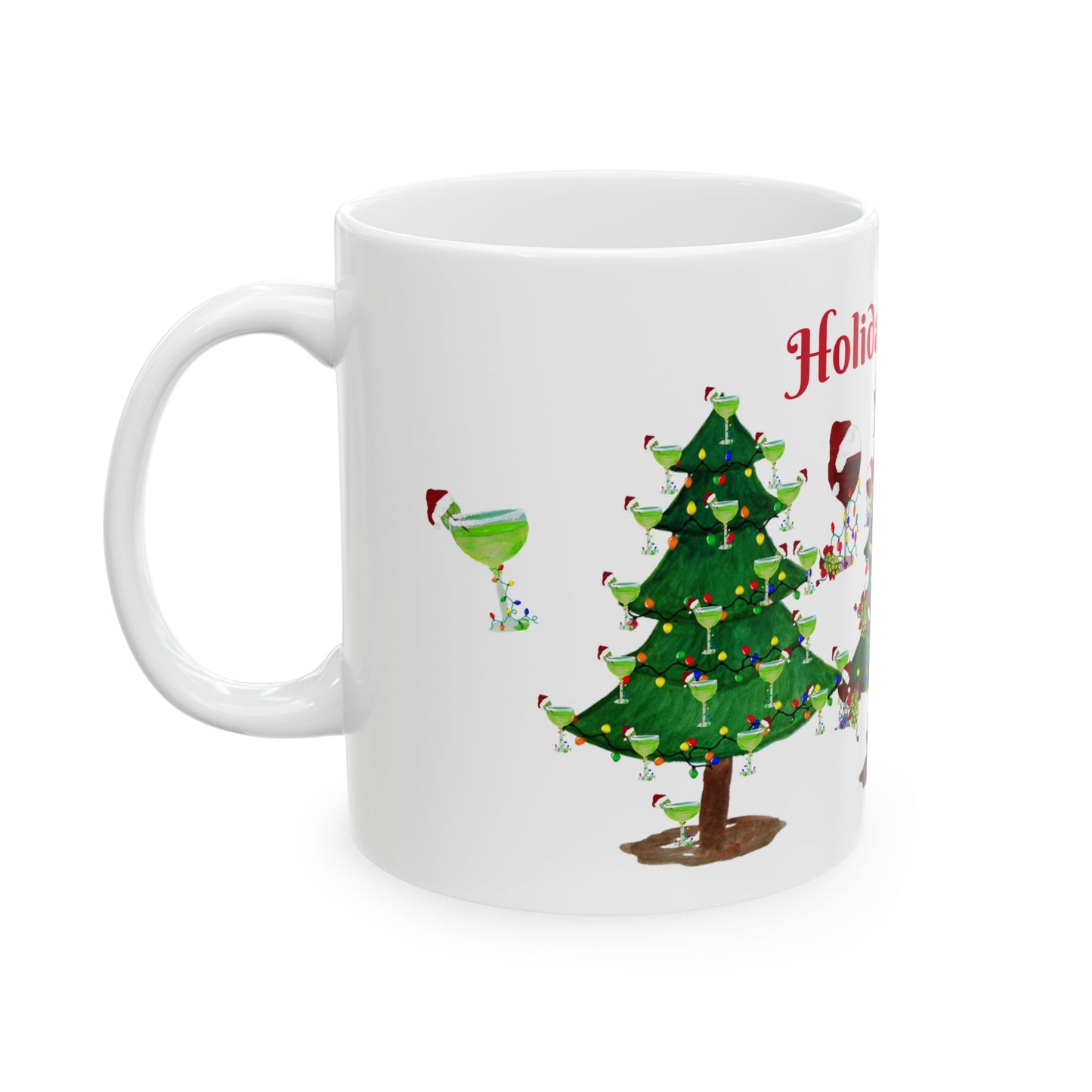 Festive Holiday cocktails of wine, martinis and margaritas decorated on Christmas trees cocktails Ceramic Mug (11oz, 15oz) - Holiday Coffee Cup - Great Christmas Gift