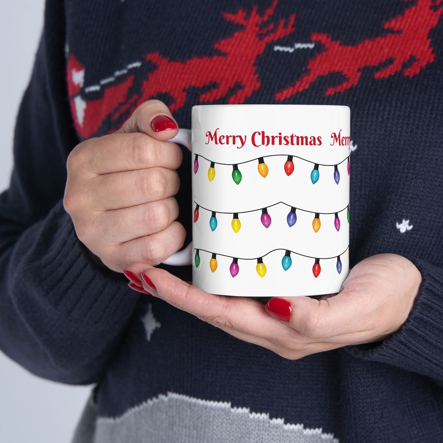 Holiday lights Christmas Ceramic Mug (11oz, 15oz) - Festive Holiday Coffee Cup - Great Christmas Gift