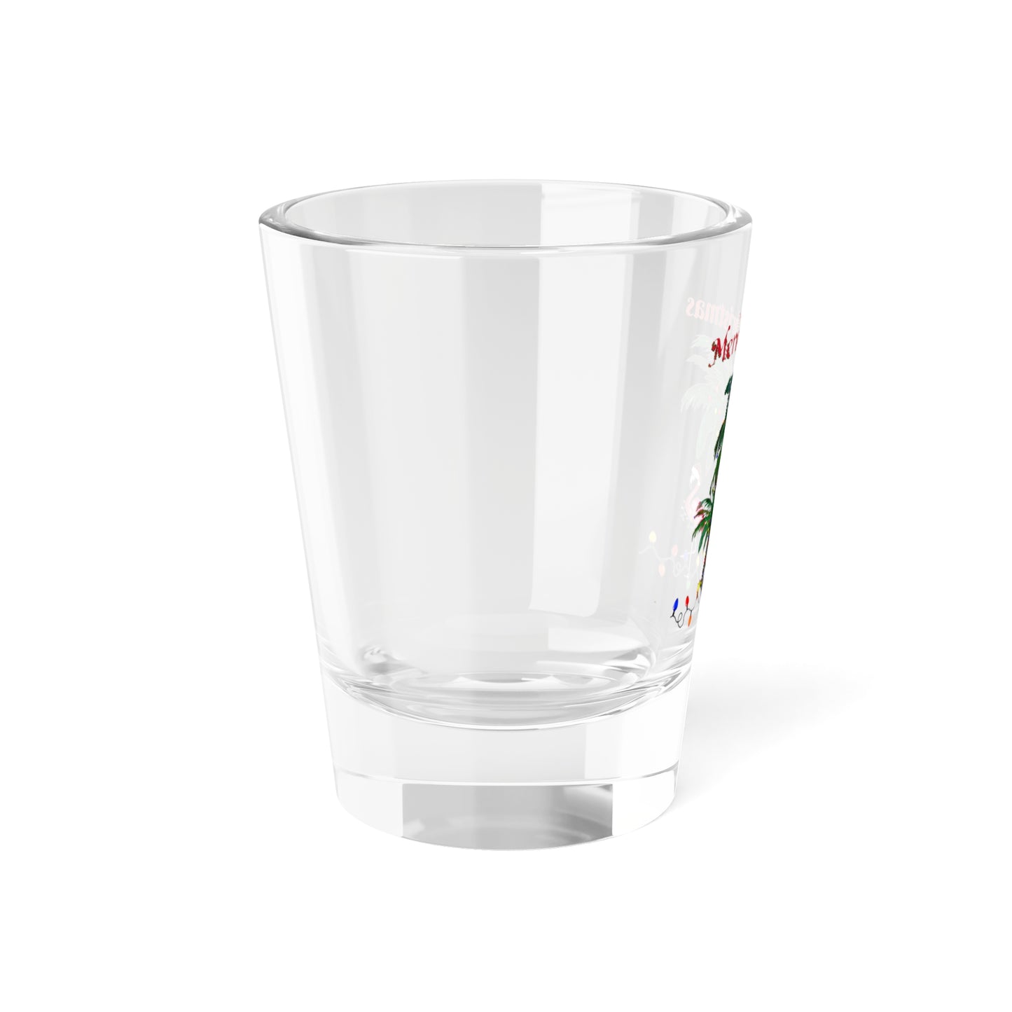 Flamingo Christmas and Holiday palm trees festive party barware tropical theme Shot Glass, 1.5oz