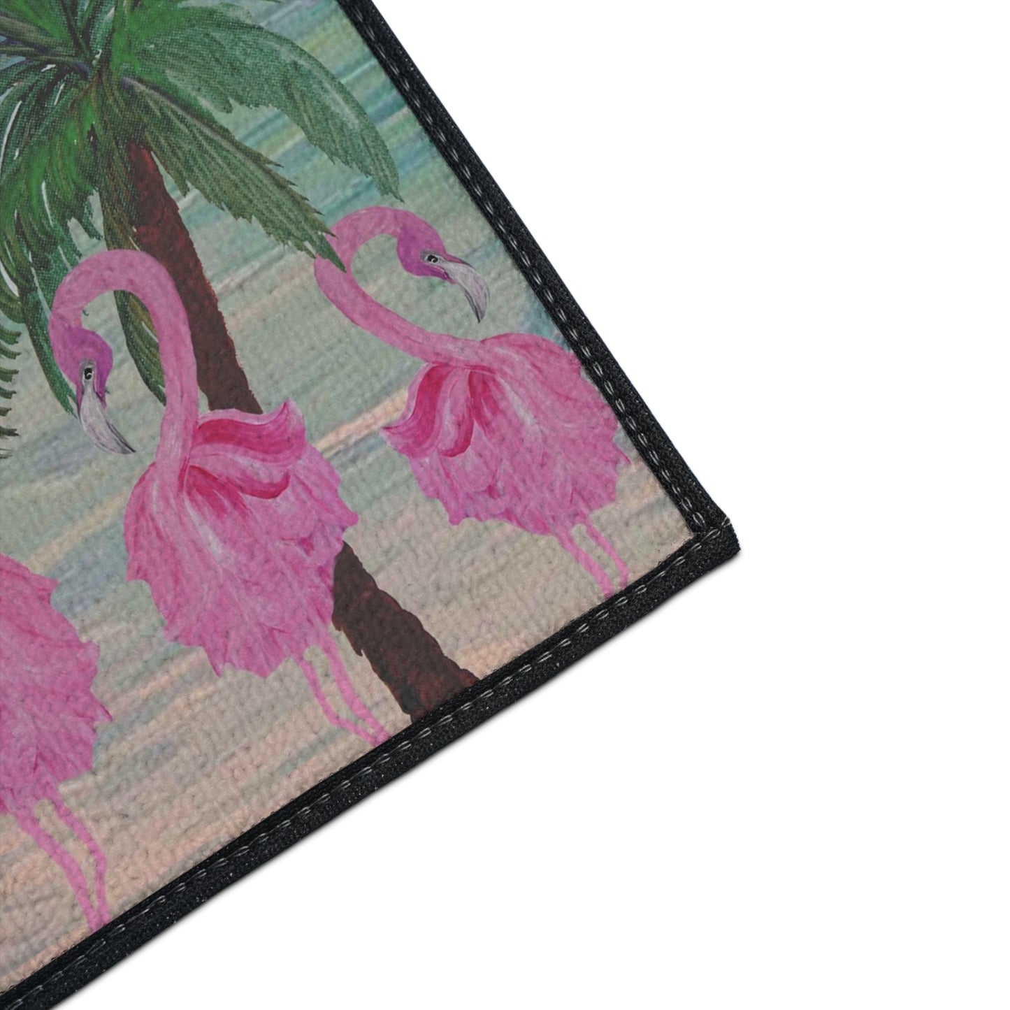 Floor Mat - Flamingo and Palm Trees Coastal Beach Tropical Home Rug with Non-Skid Backing