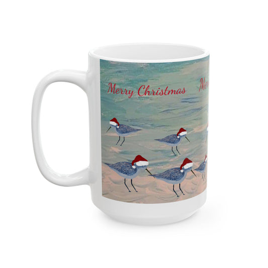 Sandpipers Christmas on clearwater beach  Ceramic Mug (11oz, 15oz) - Coastal Holiday Coffee Cup - Great Christmas Gift