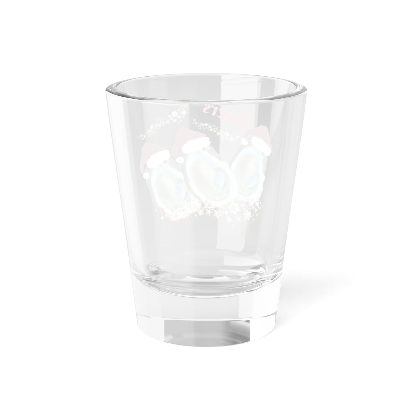 Oysters shooters Holiday festive party barware tropical theme Shot Glass, 1.5oz. Christmas bar shot glasses. Santa oysters.