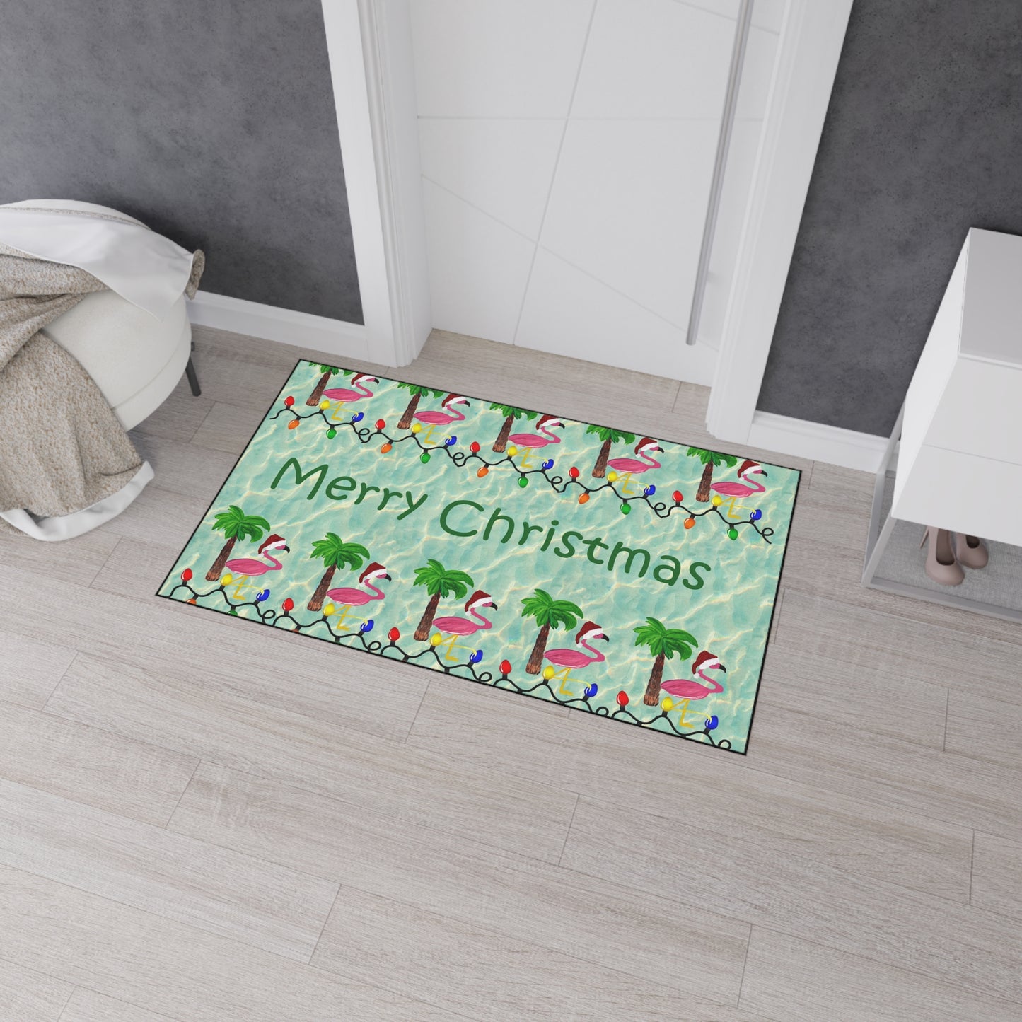 Christmas Flamingos Floor Mat